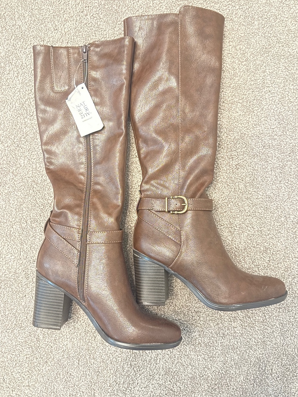 Women's Naturalizer Tall Brown Heeled Riding Boots-Size 6- Narrow Calf